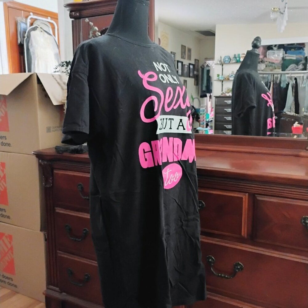 Long Black Short Sleeve Cotton Gown with Printed front - Picture 4 of 5